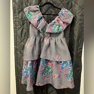 GANNI Dress- silver party cocktail dress - jacquard 
 embroidered brocade